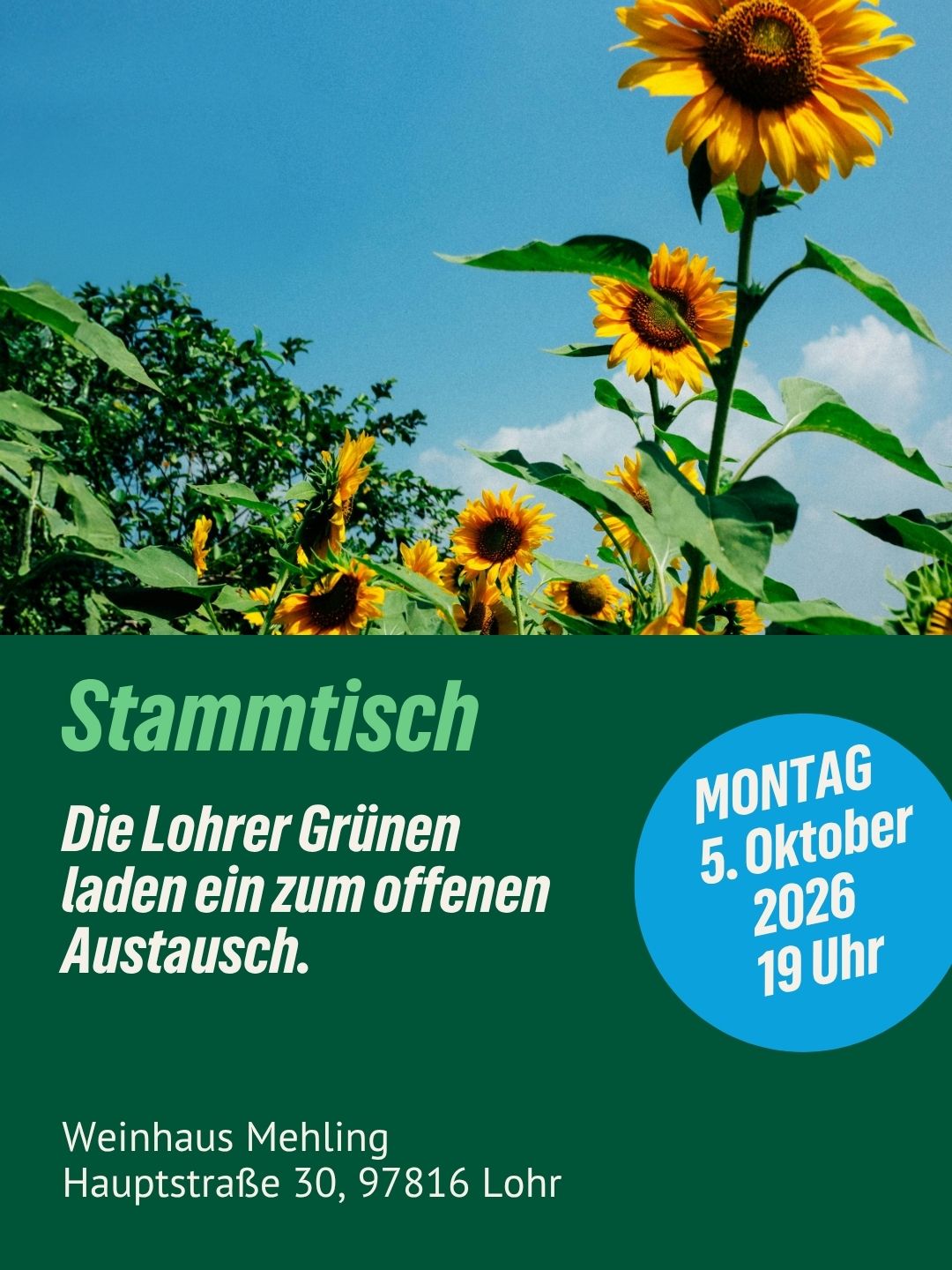Einladung der Lohrer Grünen zum Stammtisch am 05.10.26